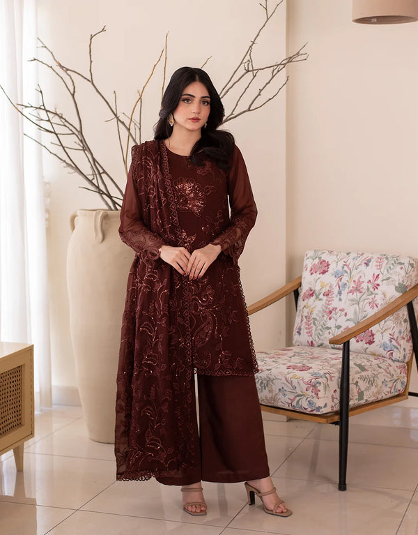 3PC | CHIFFON EMB FPFM-WINE WHISPER