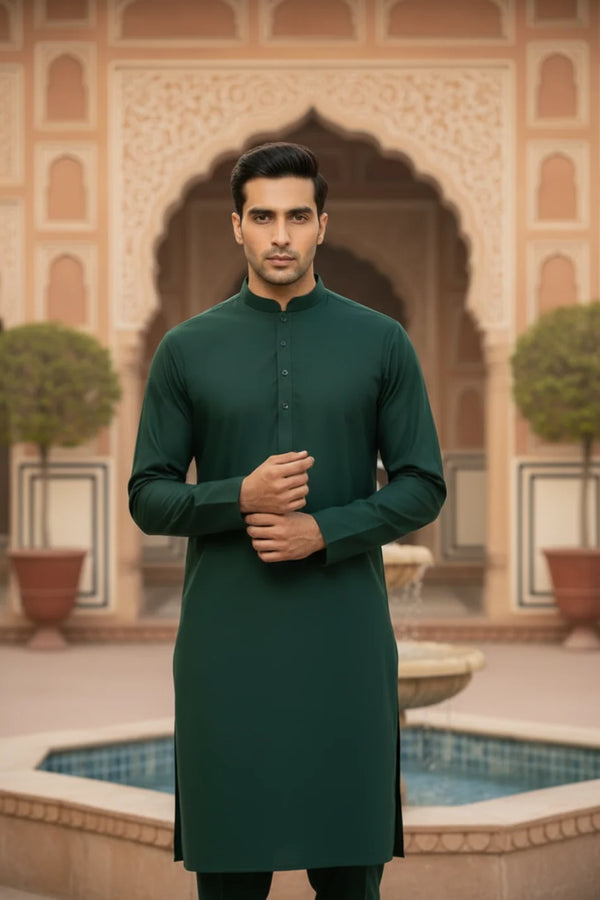Premium Unstitched Fabric | Bottle Green