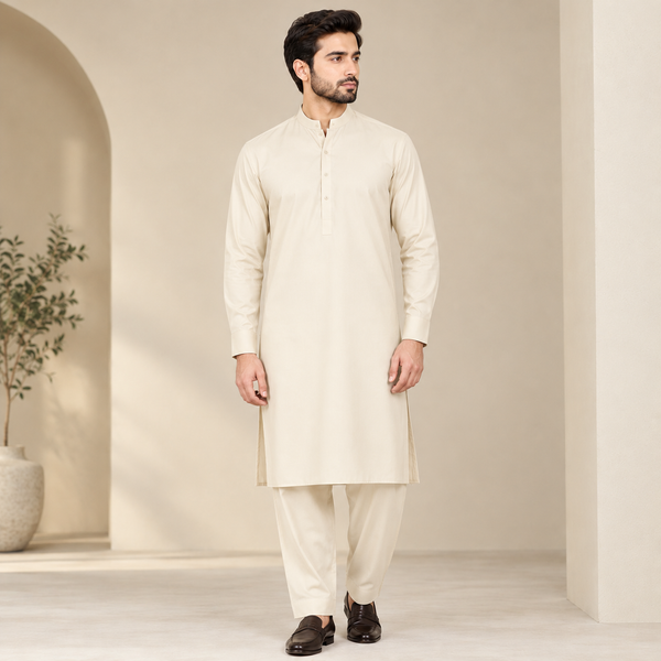 Turkish Unstitched Fabric | Light Cream