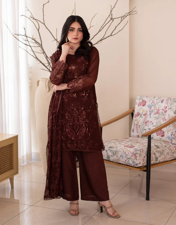 3PC | CHIFFON EMB FPFM-WINE WHISPER